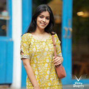 Yellow Floral Straight Kurta with Chevron Pants
