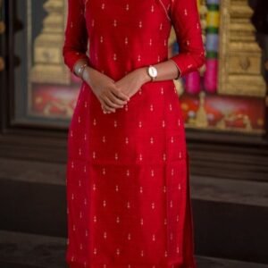 Handwoven Red & Beige Pure Cotton with Ikat Motifs