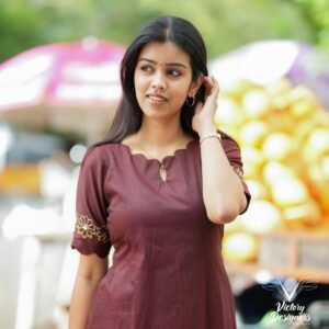 Maroon Straight Kurta with Embroidered Sleeves