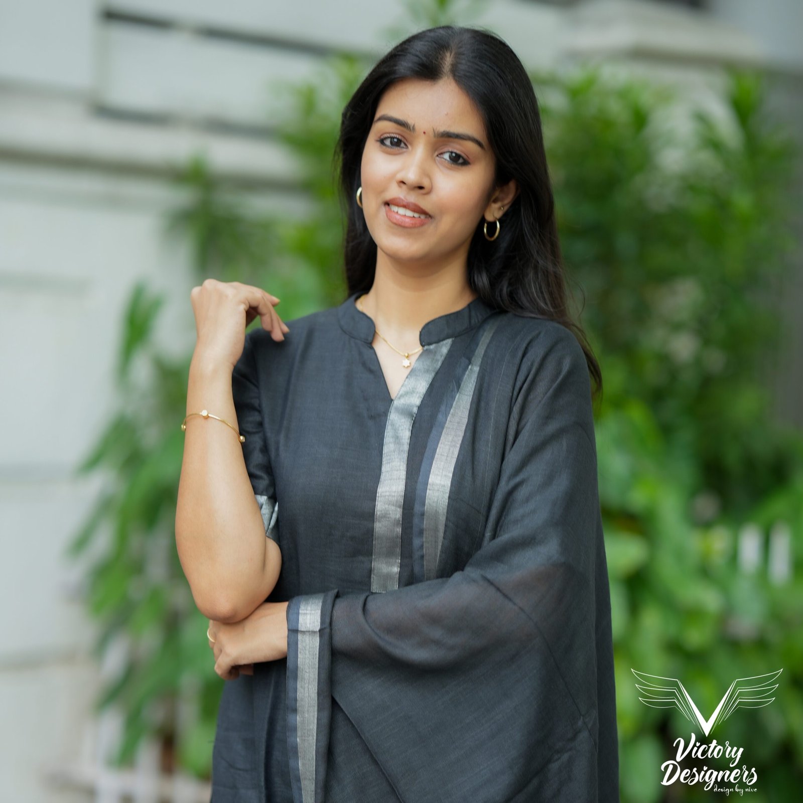 Black Kurta Set with Silver Border Dupatta