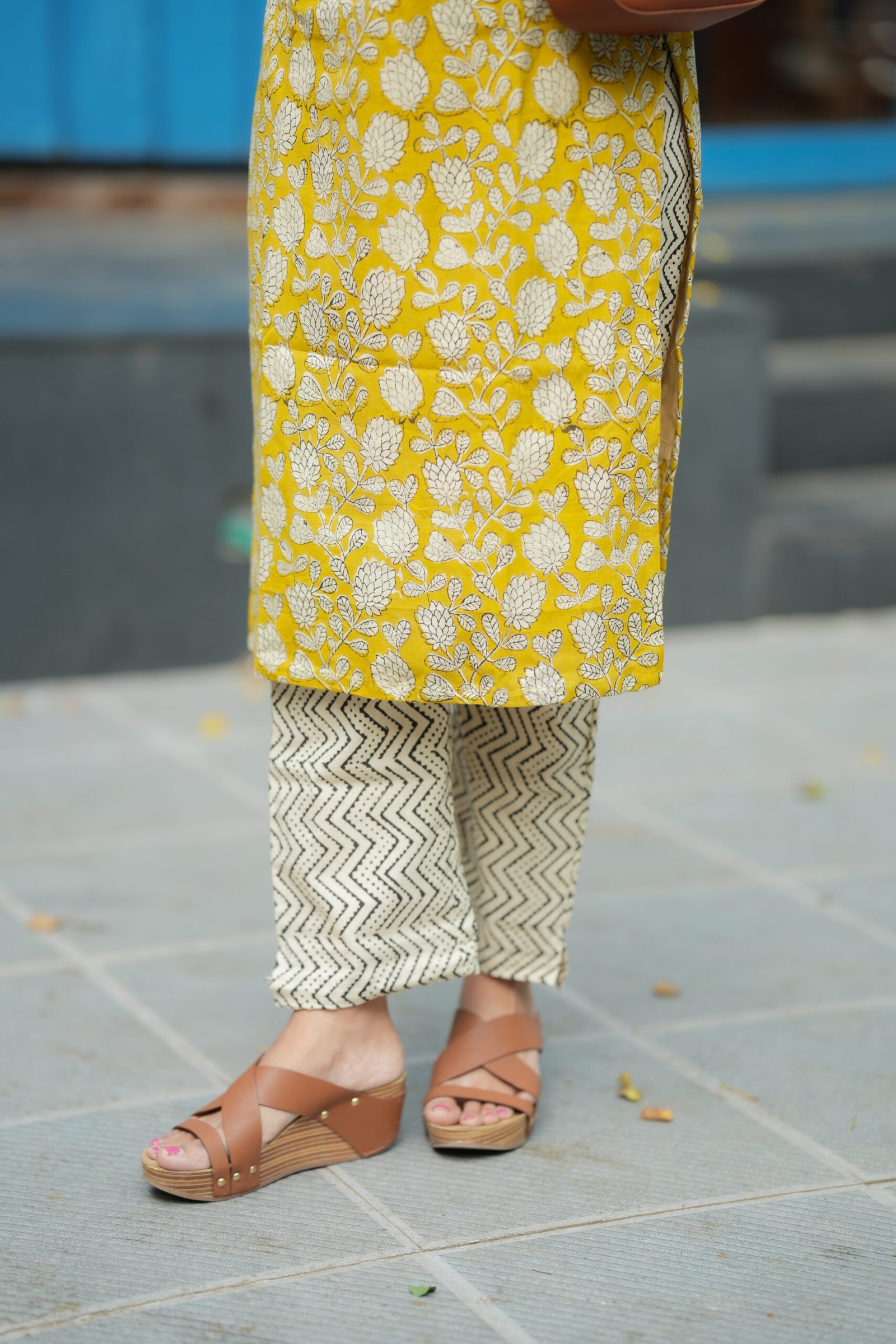 Yellow Floral Straight Kurta with Chevron Pants - Image 5