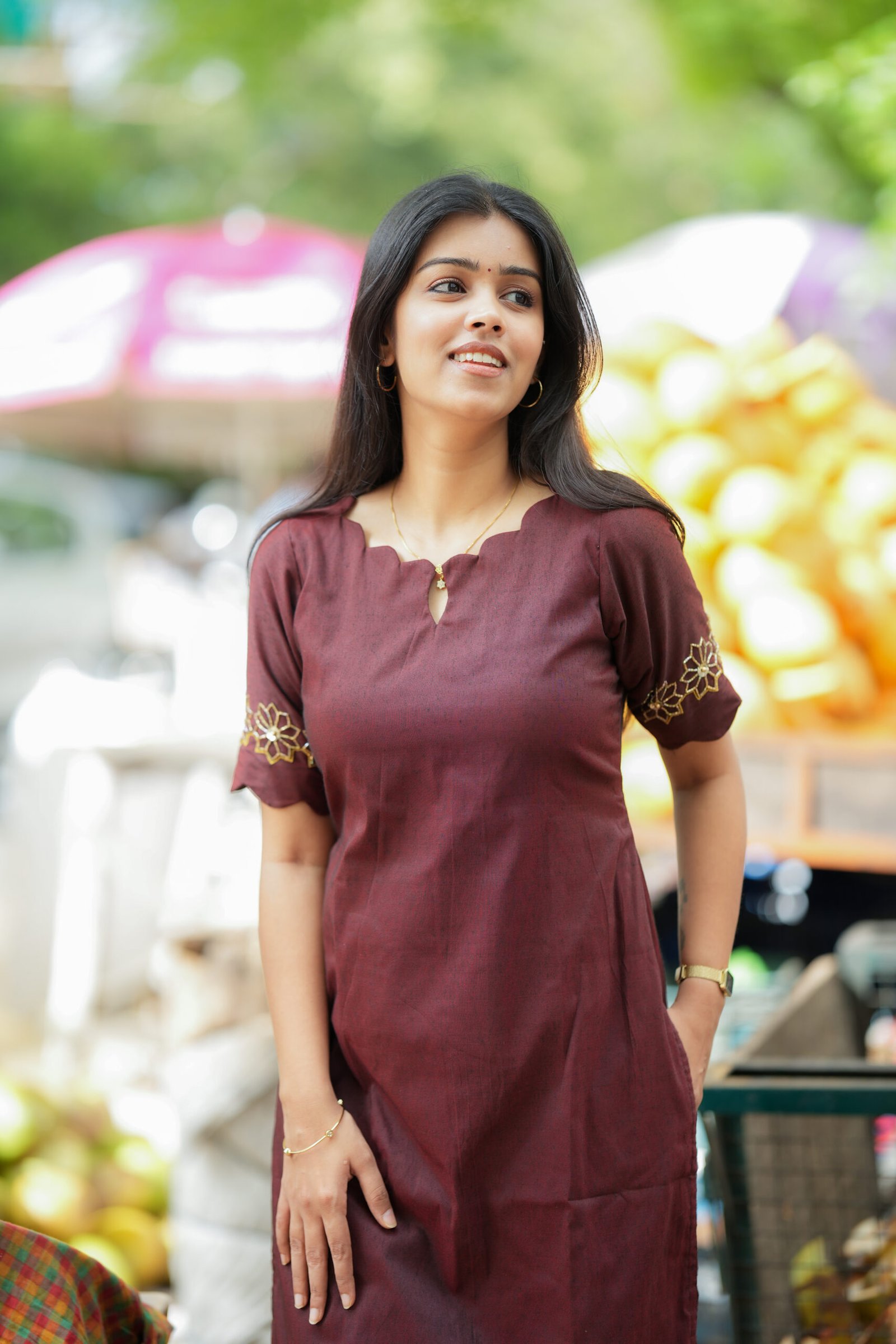 Maroon Straight Kurta with Embroidered Sleeves - Image 6