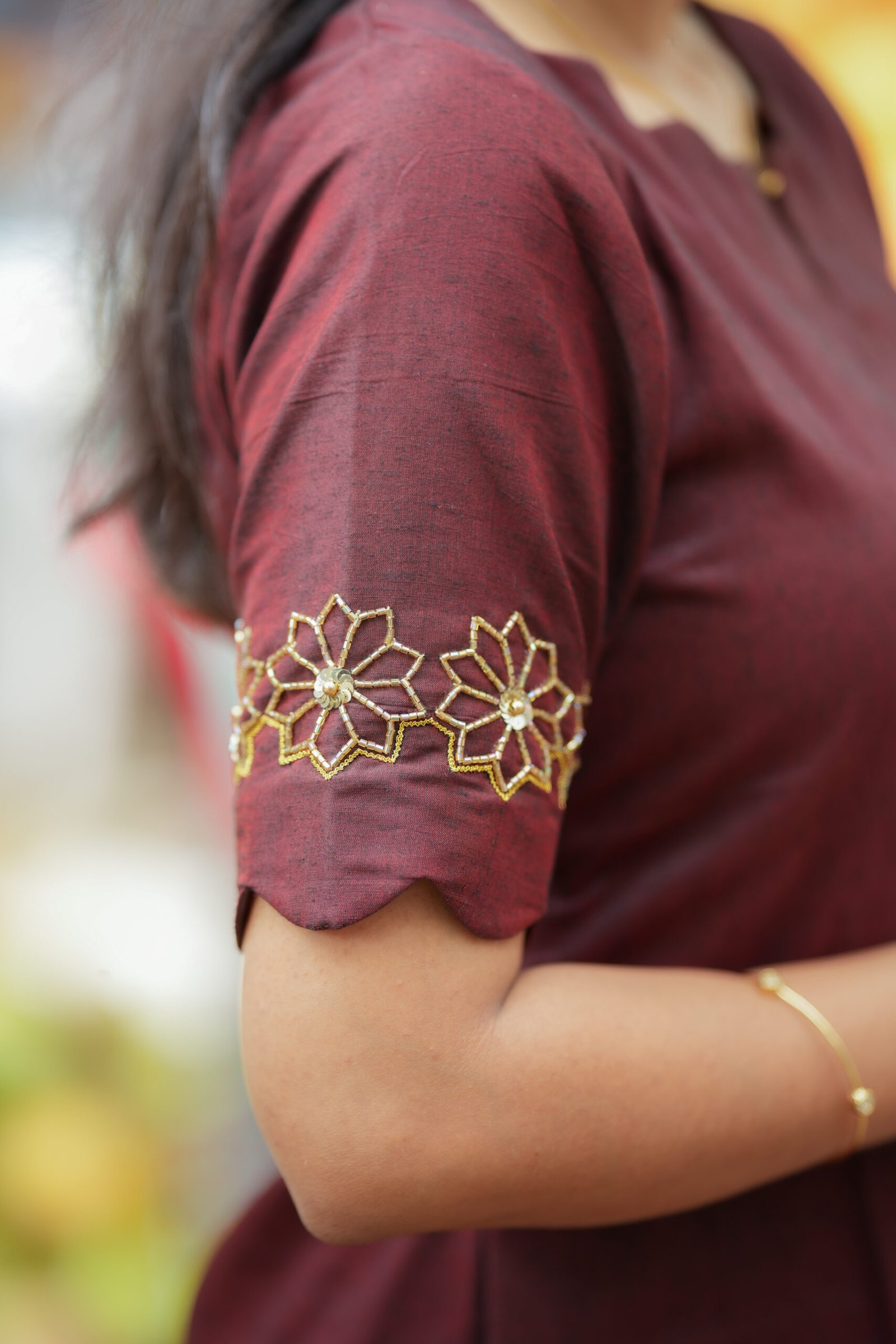 Maroon Straight Kurta with Embroidered Sleeves - Image 3