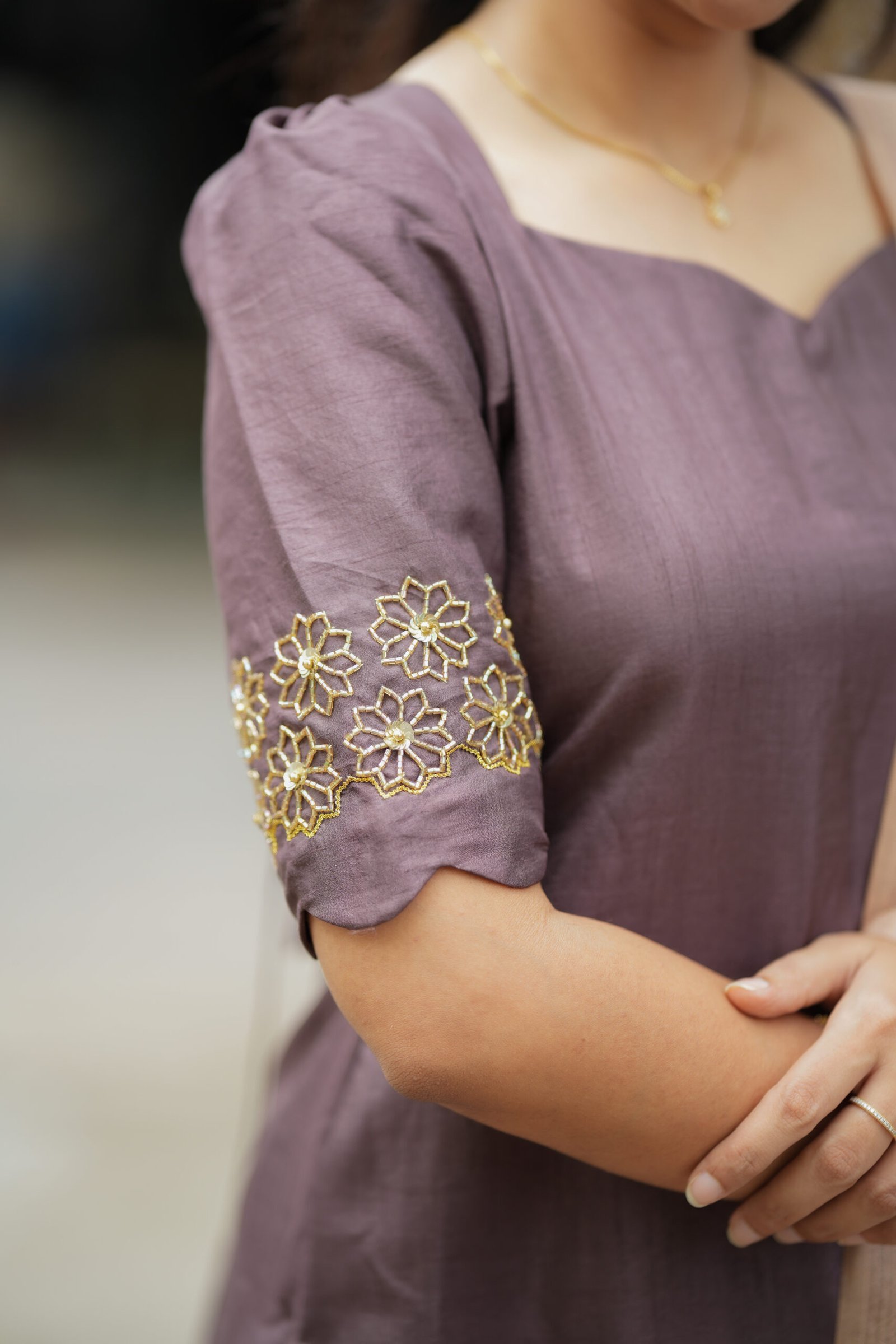 Pink Straight Kurta with Embroidered Sleeves - Image 3