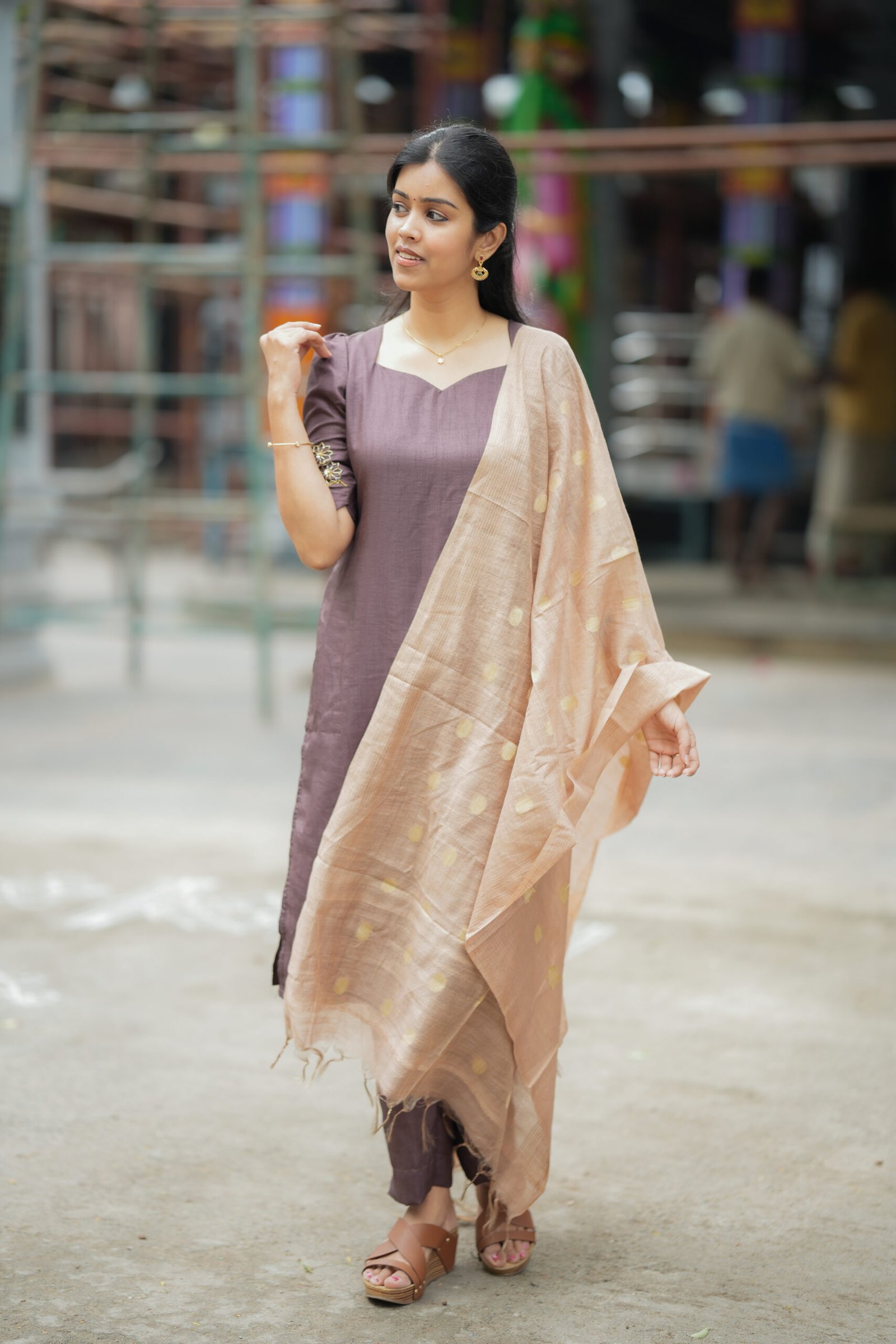 Pink Straight Kurta with Embroidered Sleeves - Image 5
