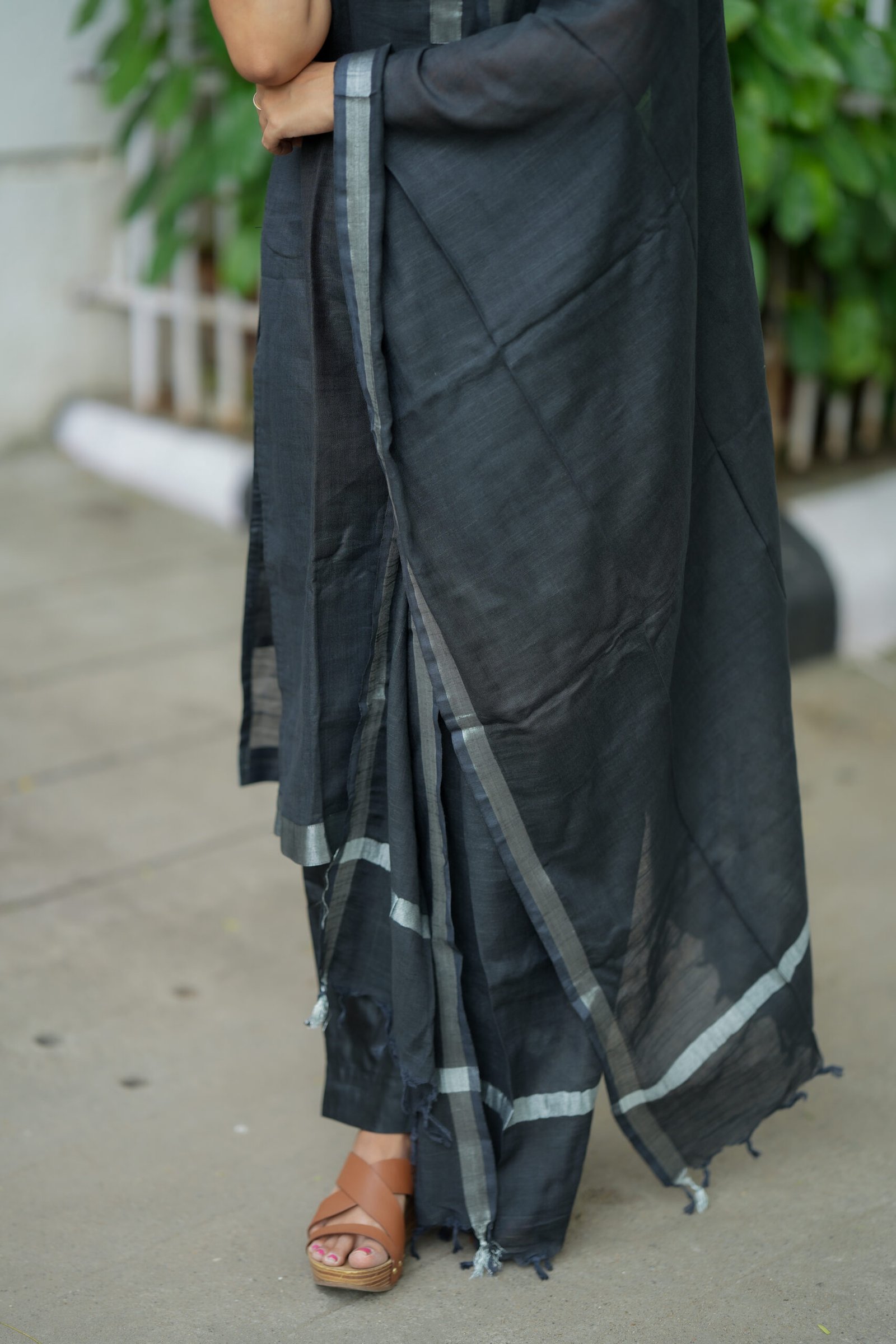 Black Kurta Set with Silver Border Dupatta - Image 4