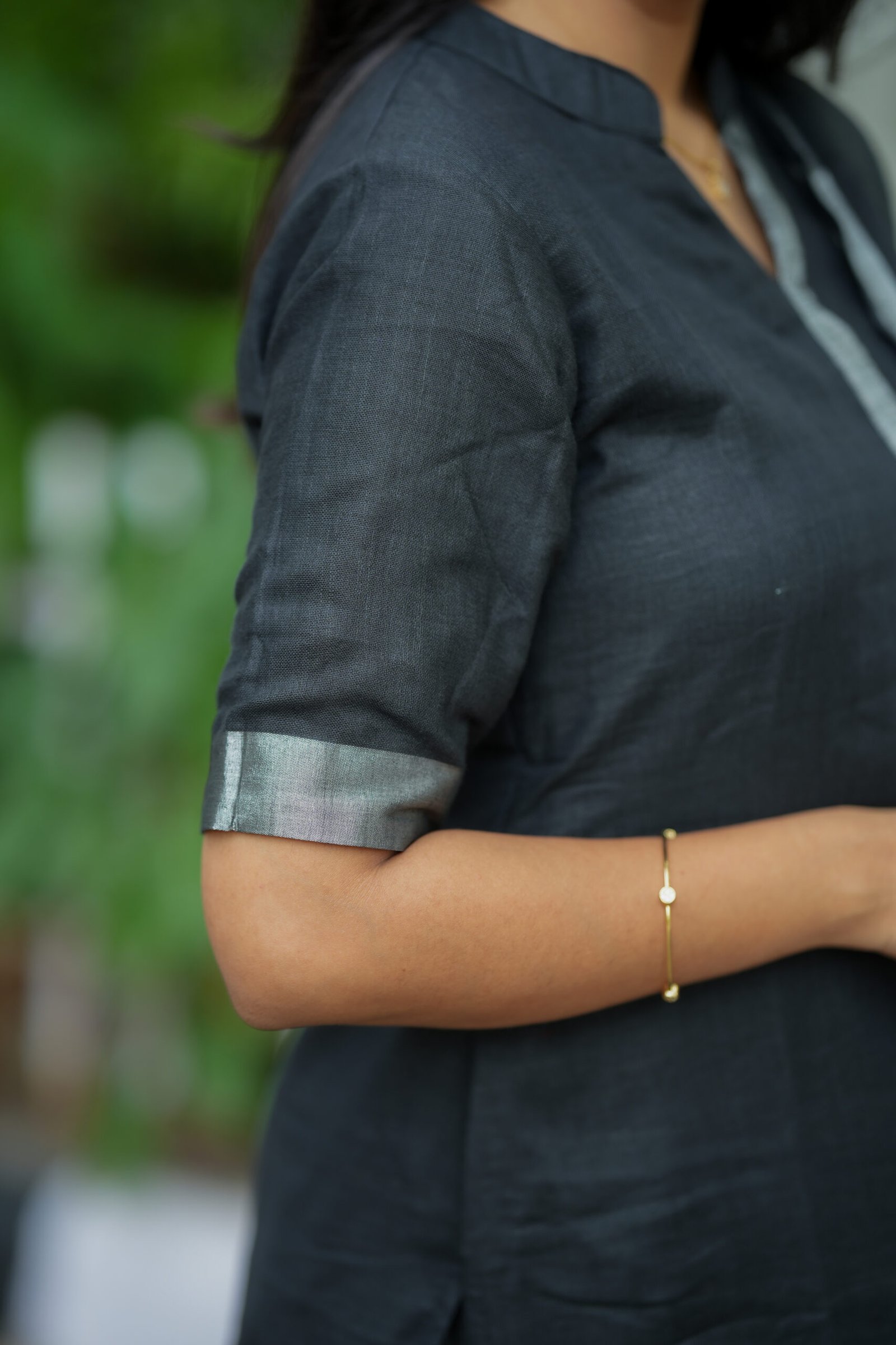 Black Kurta Set with Silver Border Dupatta - Image 2