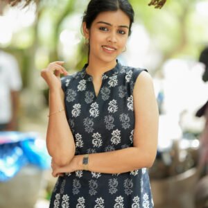 Black Floral Straight Kurta with Chevron Pants