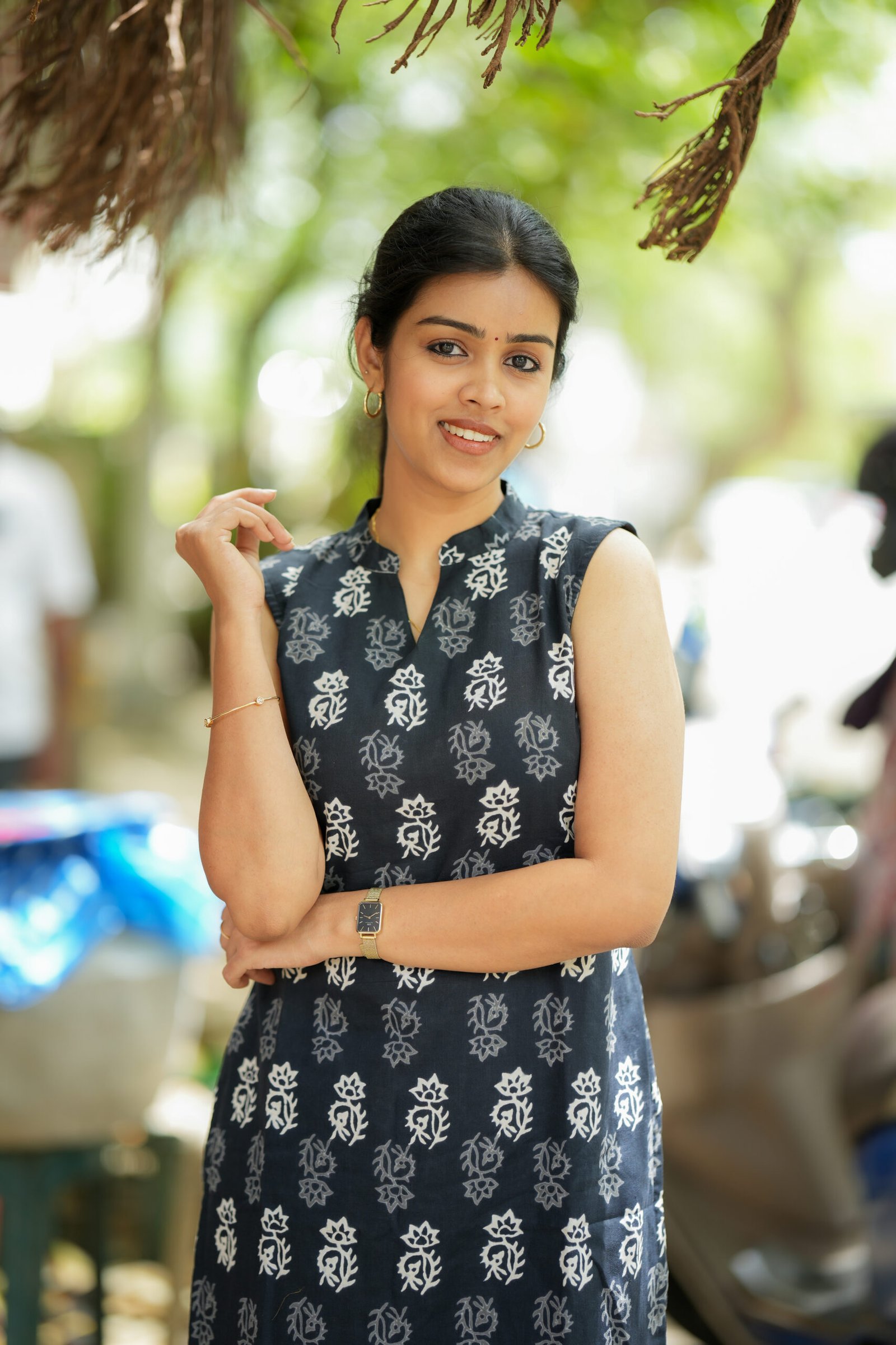 Black Floral Straight Kurta with Chevron Pants