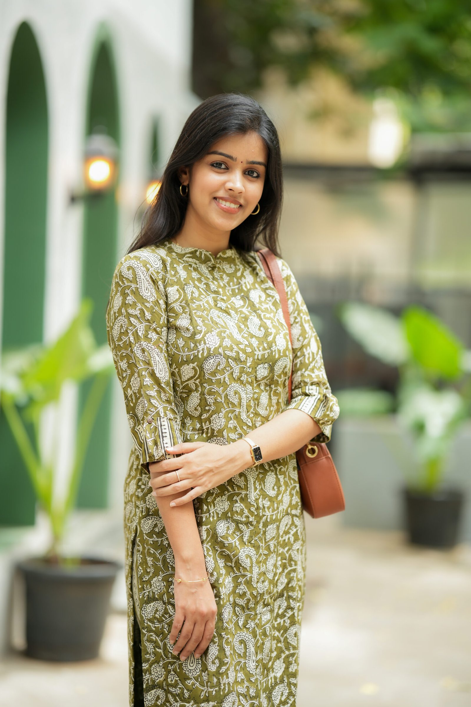 Green Floral Straight Kurta with Chevron Pants