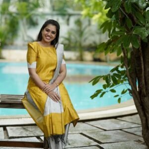 Handwoven Yellow & Beige Pure Cotton with Ikat Motifs